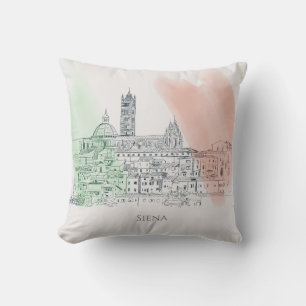 Siena Italy with Italian Flag Colours Pen and Ink Throw Pillow