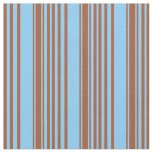 Sienna and Light Sky Blue Coloured Lines Pattern Fabric