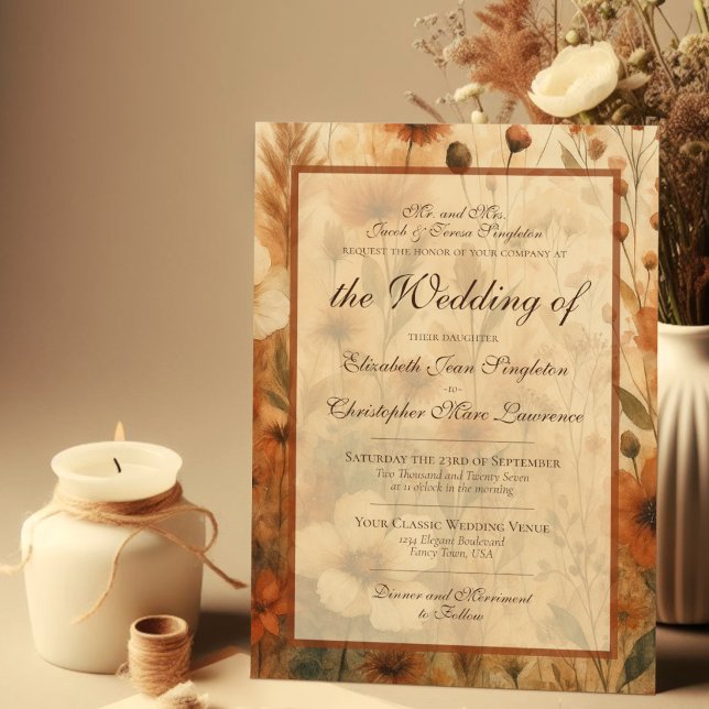 Sienna Boho Chic Wildflowers Formal Wedding Invitation (Creator Uploaded)