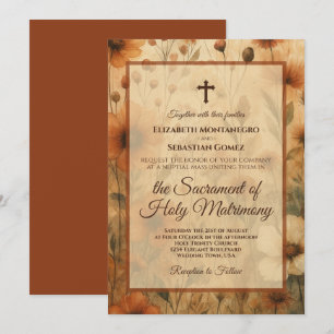 Sienna Boho Watercolor Floral Catholic Wedding Invitation
