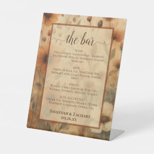 Sienna Boho Wildflowers Wedding Drinks or Bar Menu Pedestal Sign
