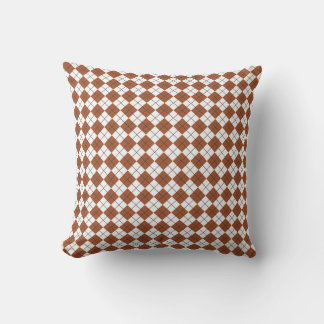 Sienna Brown and White Chequered Argyle Pattern Throw Pillow