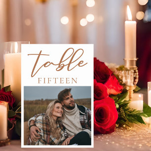 Sienna Brown Script Couple Photo Summer Wedding Table Number
