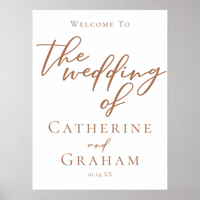 Sienna Brown Script Custom Welcome to Our Wedding Poster (Front)