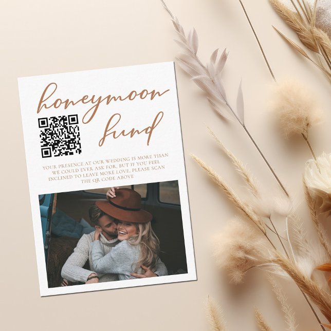 Sienna Brown Script Wedding Photo Honeymoon Fund Enclosure Card (Creator Uploaded)