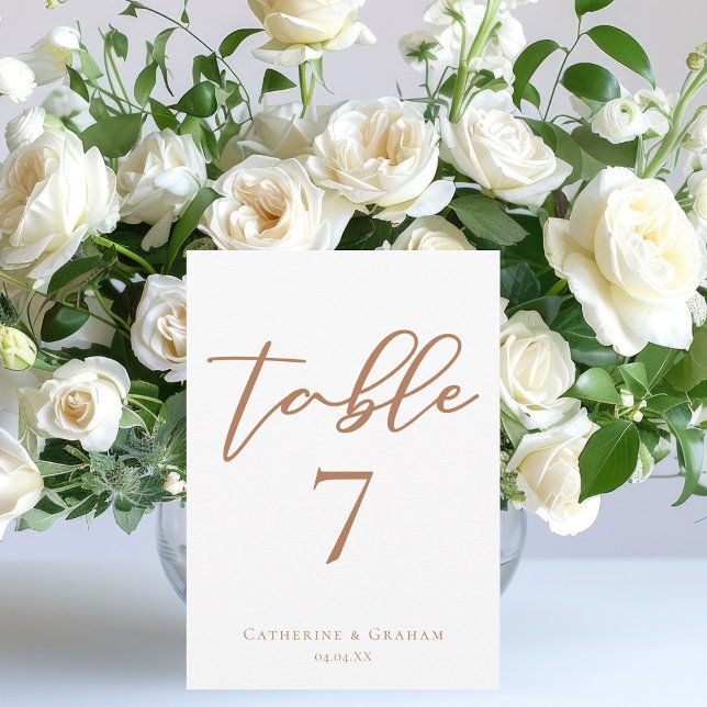 Sienna Brown Script Wedding Table Number Card (Creator Uploaded)