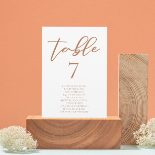 Sienna Brown Script Wedding Table Number w Names