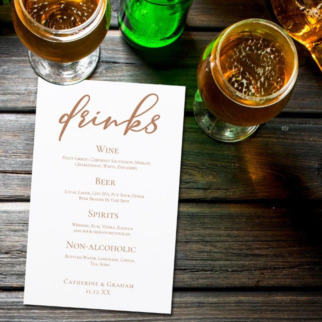 Sienna Brown Typographie Simple Mariage Bar Menu (Créateur téléchargé)