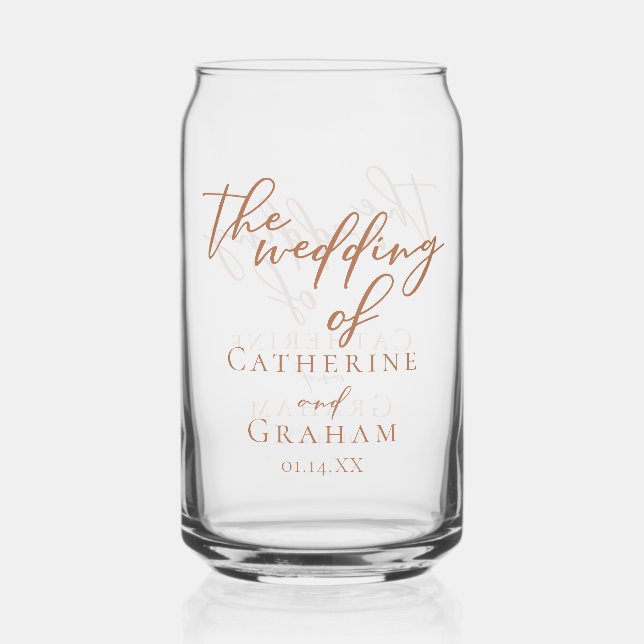 Sienna Brown Typography Minimalist Wedding Can Glass (Front)