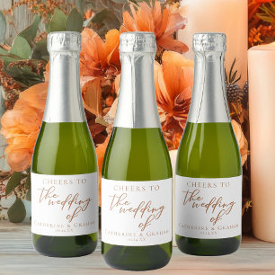 Sienna Brown Typography Minimalist Wedding Mini Sparkling Wine Label