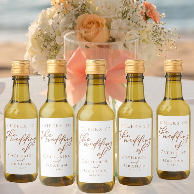 Sienna Brown Typography Minimalist Wedding Mini Wine Label (Creator Uploaded)