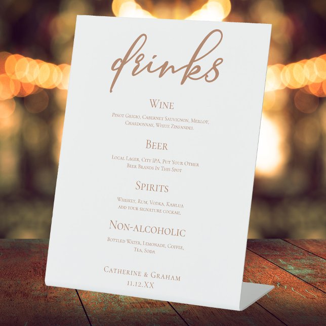 Sienna Brown Typography Simple Wedding Bar Menu Pedestal Sign (Creator Uploaded)