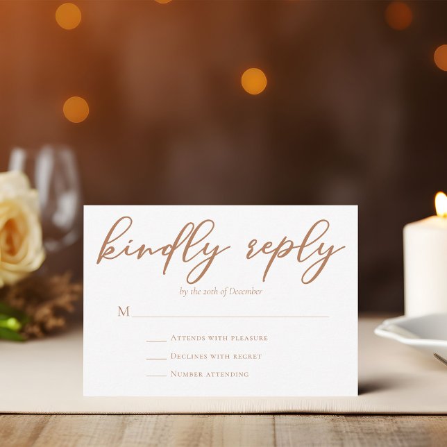 Sienna Brown Typography Wedding Kindly Reply RSVP Card (Creator Uploaded)