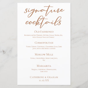 Sienna Brown Wedding Signature Cocktails Menu