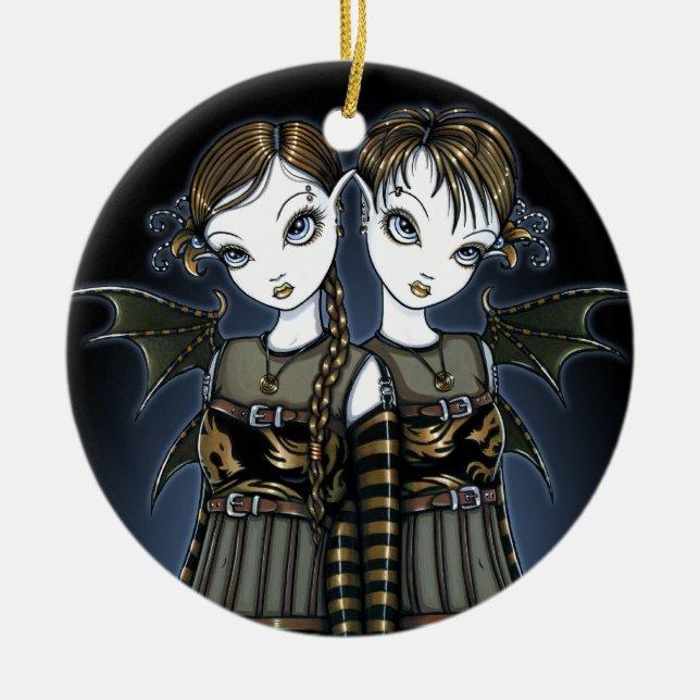 "Sienna & Celeste" Dragon Gemini Twin Fae Ornament (Front)