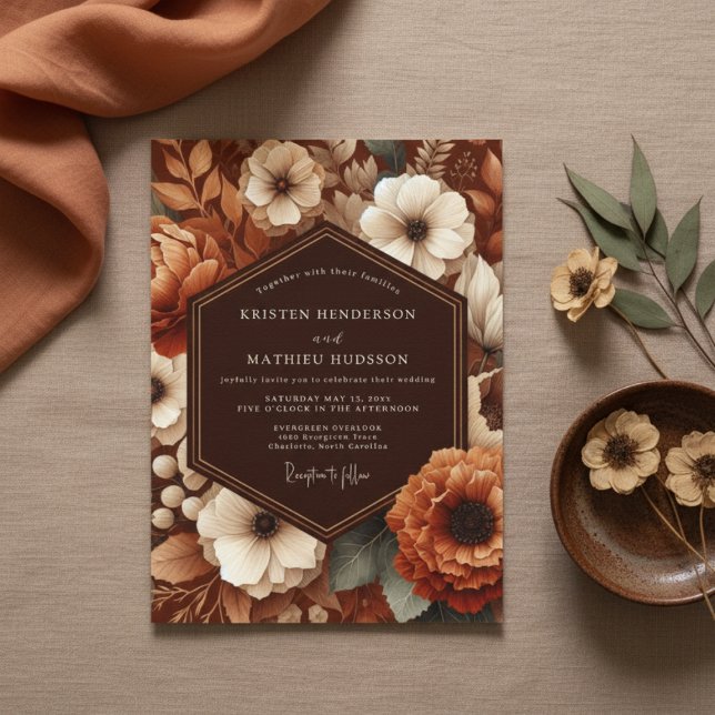 Sienna Earthy Floral Wedding Invitation (Creator Uploaded)