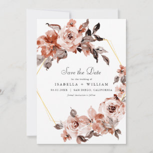 Sienna Floral and Gold Frame Save the Date Invitation