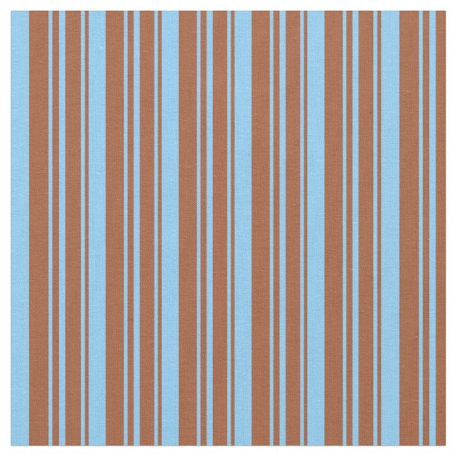 Sienna & Light Sky Blue Striped/Lined Pattern Fabric (Close Up)
