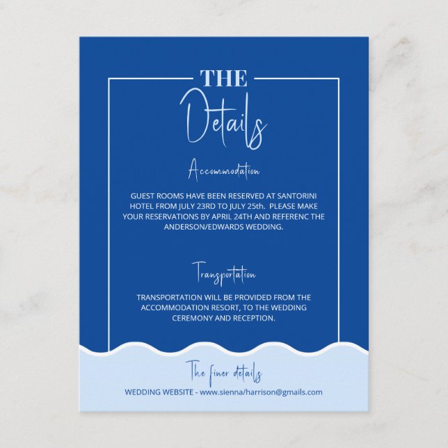 SIENNA Modern Blue Destination Details Card (Front)