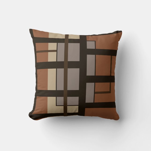 Sienna Orange & Brown Artistic Geometric Design Throw Pillow (Front)