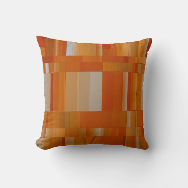 sienna orange-brown & grey squares pattern throw pillow (Front)