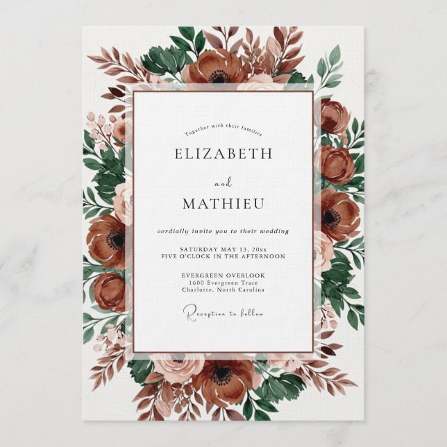 Sienna Painterly Bloom Wedding Invitation (Front)