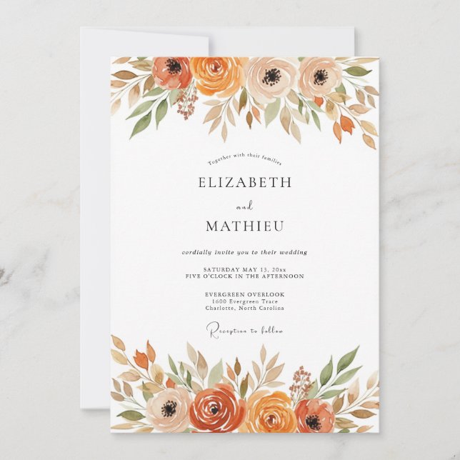 Sienna Rustic Botanical Autumn Wedding Invitation (Front)