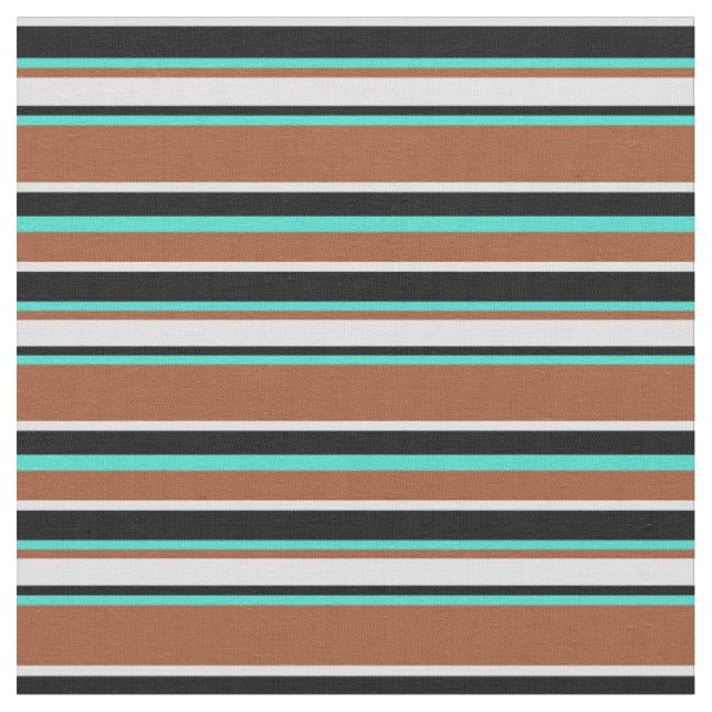 Sienna, Turquoise, Black, and Lavender Stripes Fabric (Close Up)