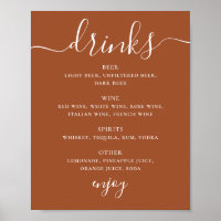 Sienna Wedding Drinks Menu | Terracotta Bar Sign
