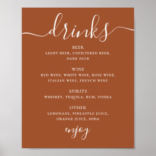 Sienna Wedding Drinks Menu   Terracotta Bar Sign