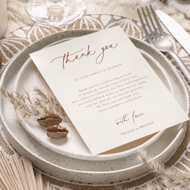 Sienna Wedding Reception Table Thank You Card (Creator Uploaded)