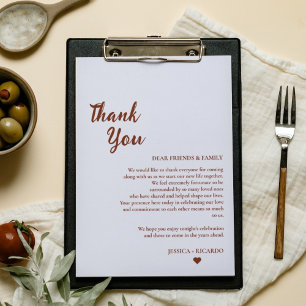 Sienna Wedding table Thank You Card