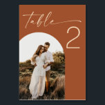 Sienna Wedding. Terracotta Modern Minimalist Photo Table Number<br><div class="desc">A modern photo table number that keeps your reception setup clean and easy to read. The layout combines a table number with an arch photo, adding a personal touch without making the design feel busy. It works well across different table styles and helps guests find their seats quickly. The sienna...</div>