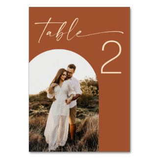Sienna Wedding. Terracotta Modern Minimalist Photo Table Number