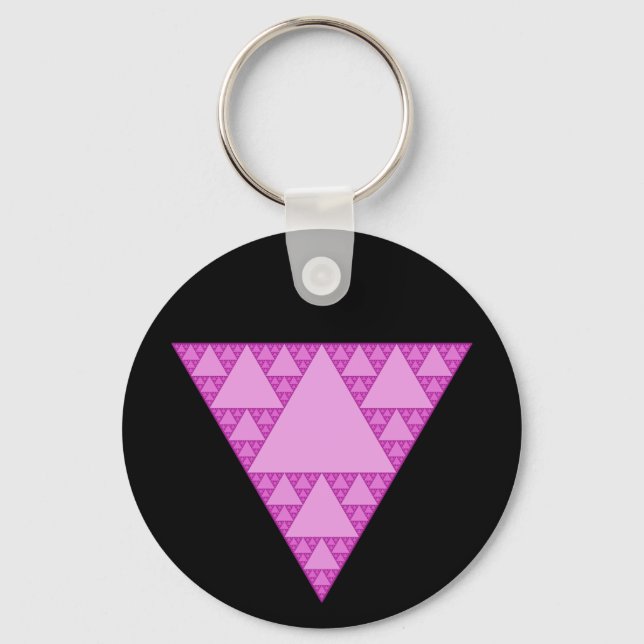 Sierpinski Triangle as a Pink Triangle LGBTQ+ Keychain (Front)