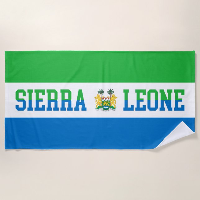 Sierra Leone Flag & Emblem Beach Towel (Front)