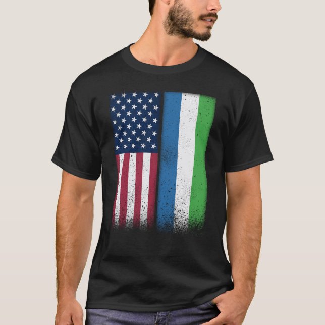 Sierra Leone Sierra Leonean American Flags Proud U T-Shirt (Front)