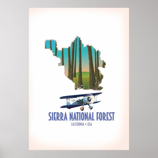 Sierra national forest California USA map Poster (Front)