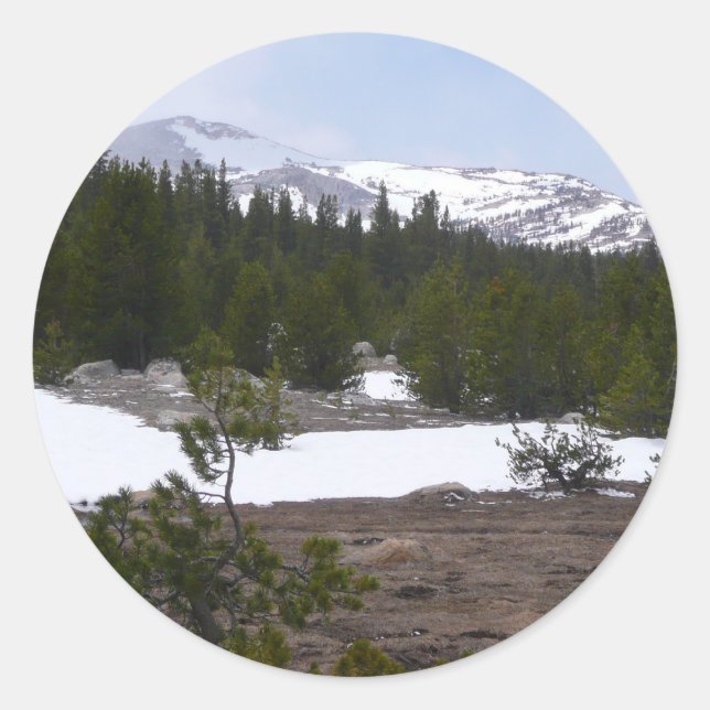 Sierra Nevada Mountains and Snow at Yosemite Classic Round Sticker (Front)