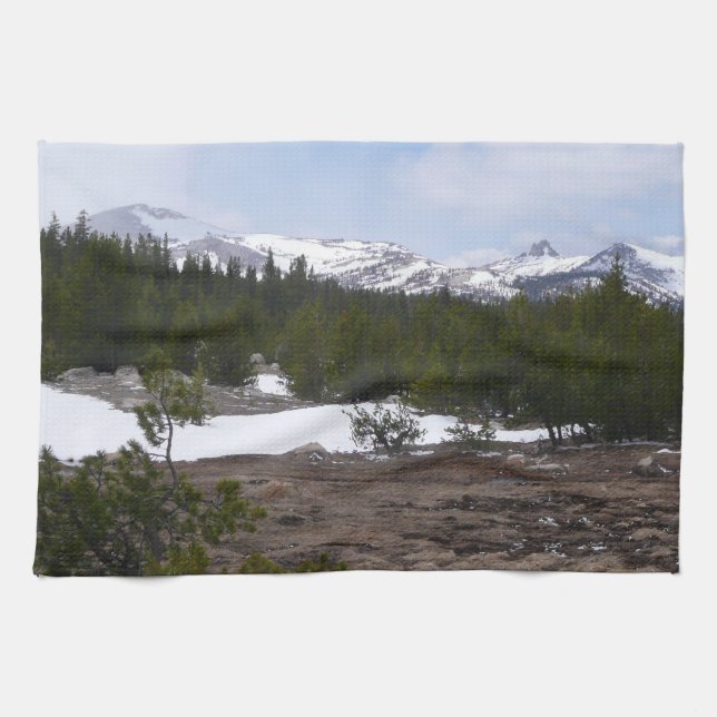 Sierra Nevada Mountains and Snow at Yosemite Kitchen Towel (Horizontal)