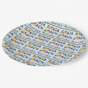 Siesta Beach, Florida. Colourful Text Pattern Pape Paper Plate