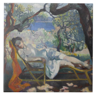 Siesta (Jeanne Sleeping in a Mediterranean Garden) Tile
