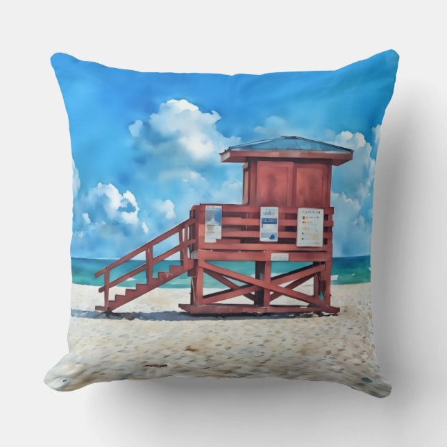 Siesta Key Beach Red LifeGuard Tower Pillow (Front)