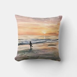 Siesta Key Beach Sunset boy playing in water Throw Pillow