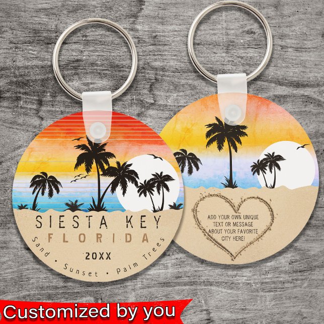 Siesta Key Florida Beach Retro Sunset Souvenir 80s Keychain (Creator Uploaded)