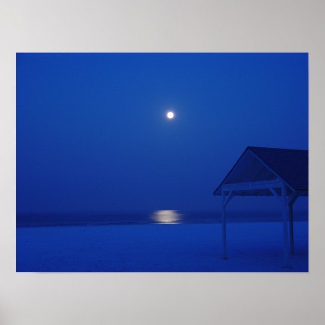 Siesta Key, Florida - Full moon over gulf at dawn Poster (Front)