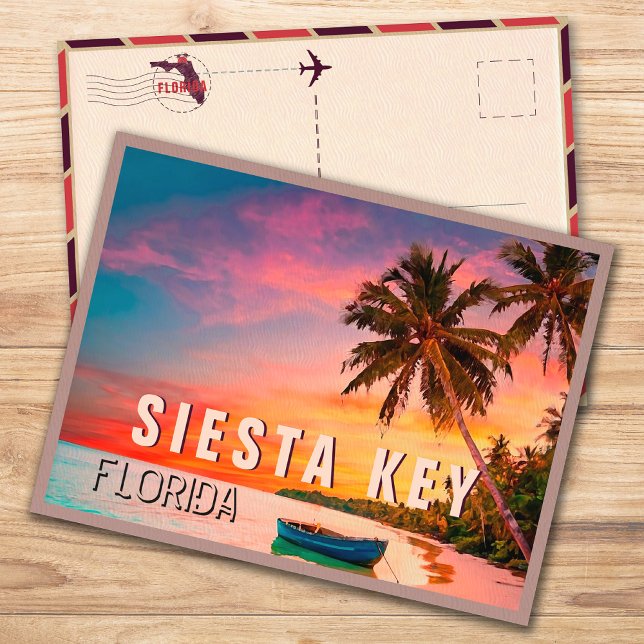 Siesta Key Florida Tropical Palm Tree Beach 1950s Postcard (Creator Uploaded)