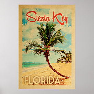 Siesta Key Florida Vintage Palm Tree Beach Poster