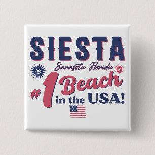 Siesta Key Florida Vintage Souvenir FL Retro Beach 2 Inch Square Button