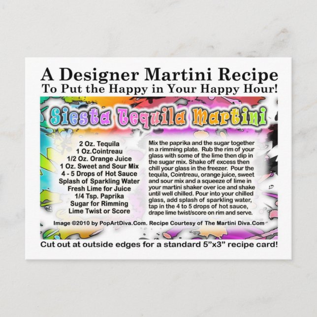 Siesta Tequila Martini Recipe Postcard (Front)